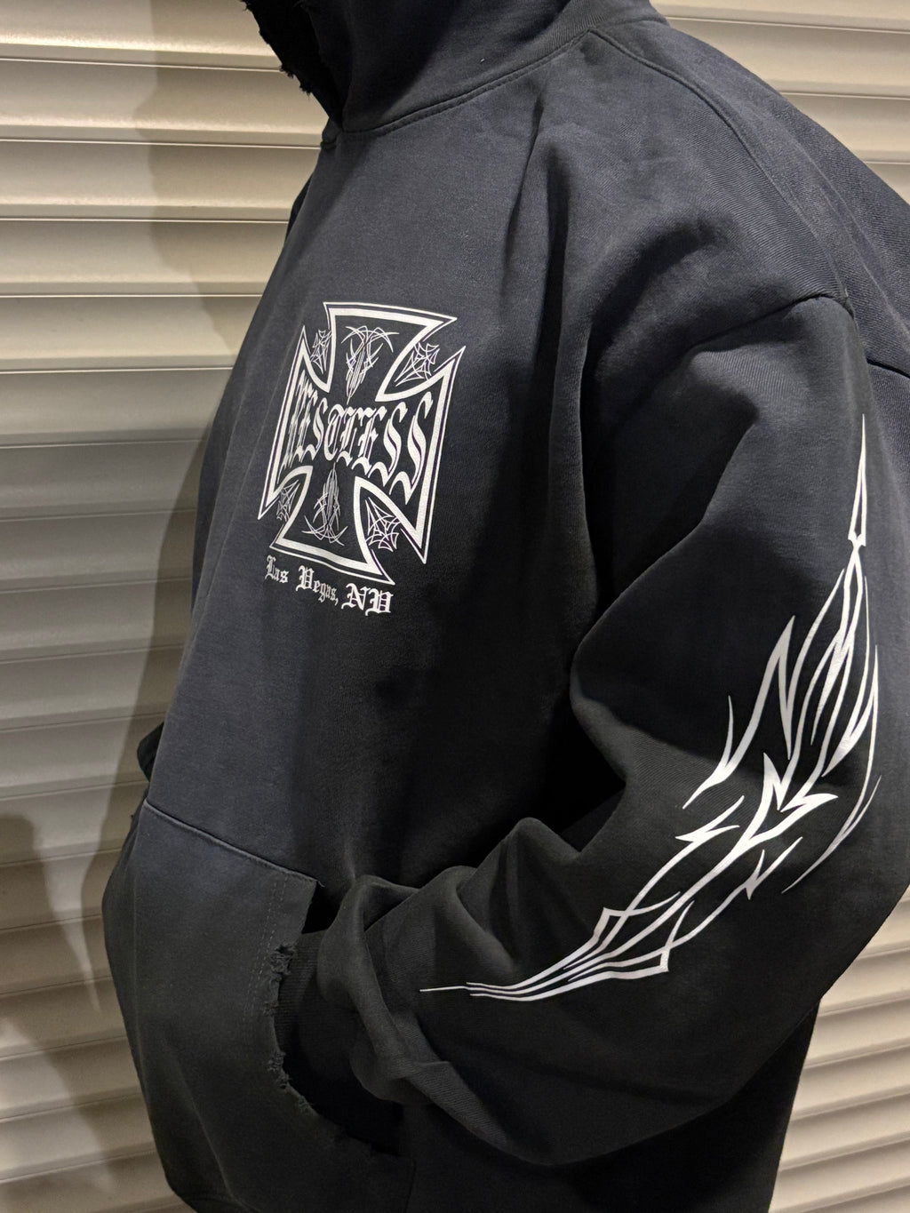 PINSTRIPE DISTRESS HOODIE