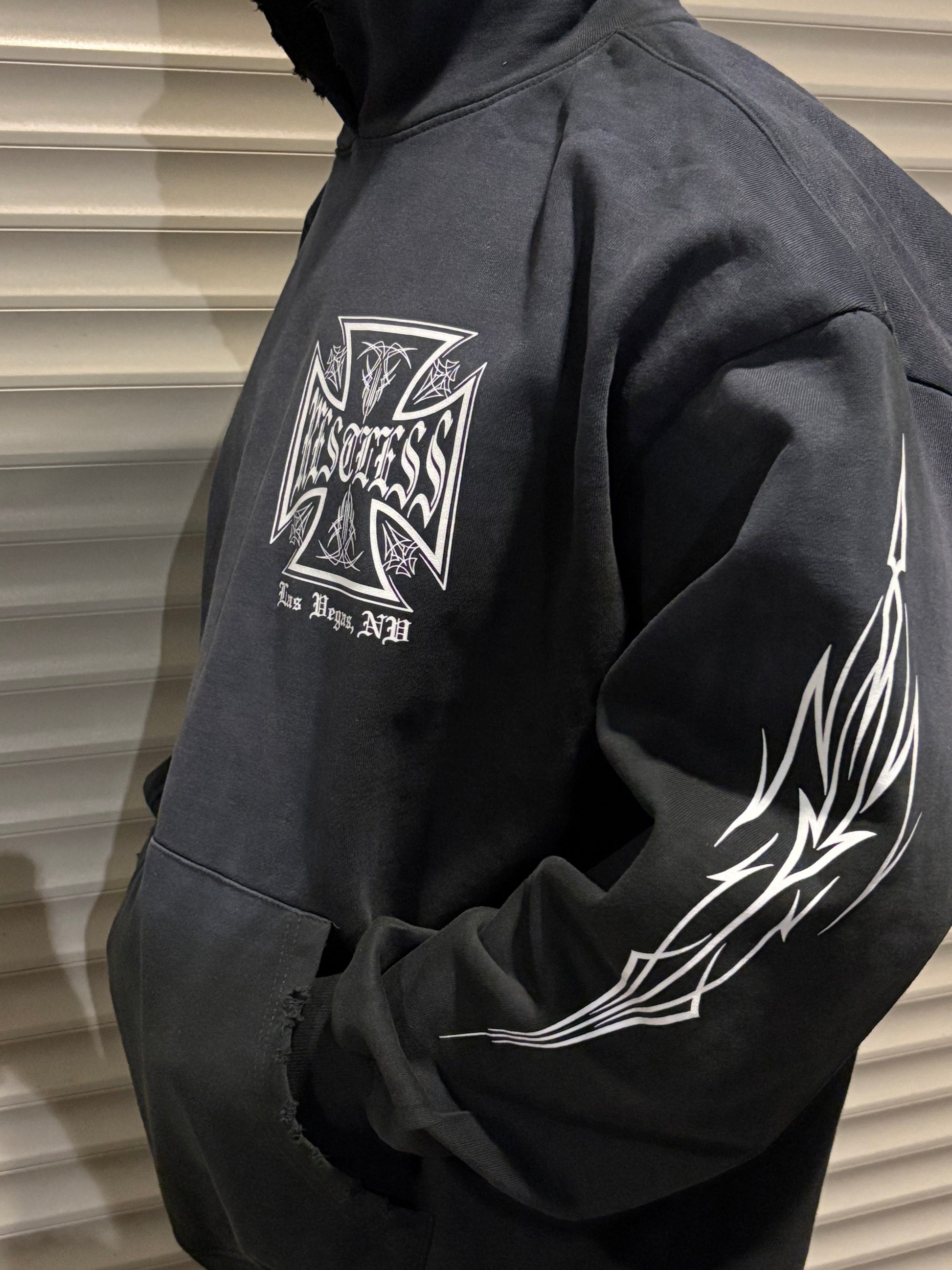 PINSTRIPE DISTRESS HOODIE